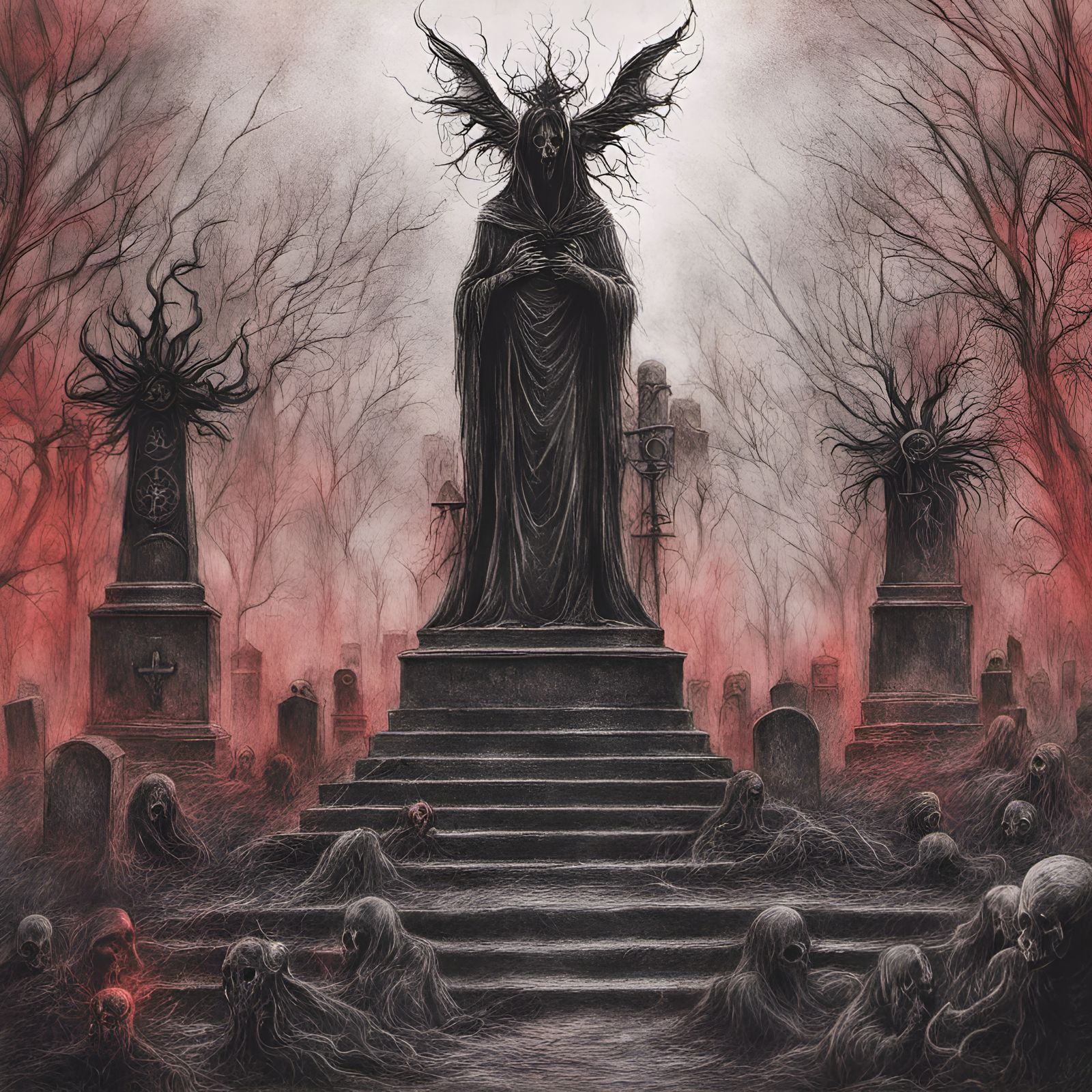 Evil Satanic Ritual in Red Mist Cemetery: Black Metal Style