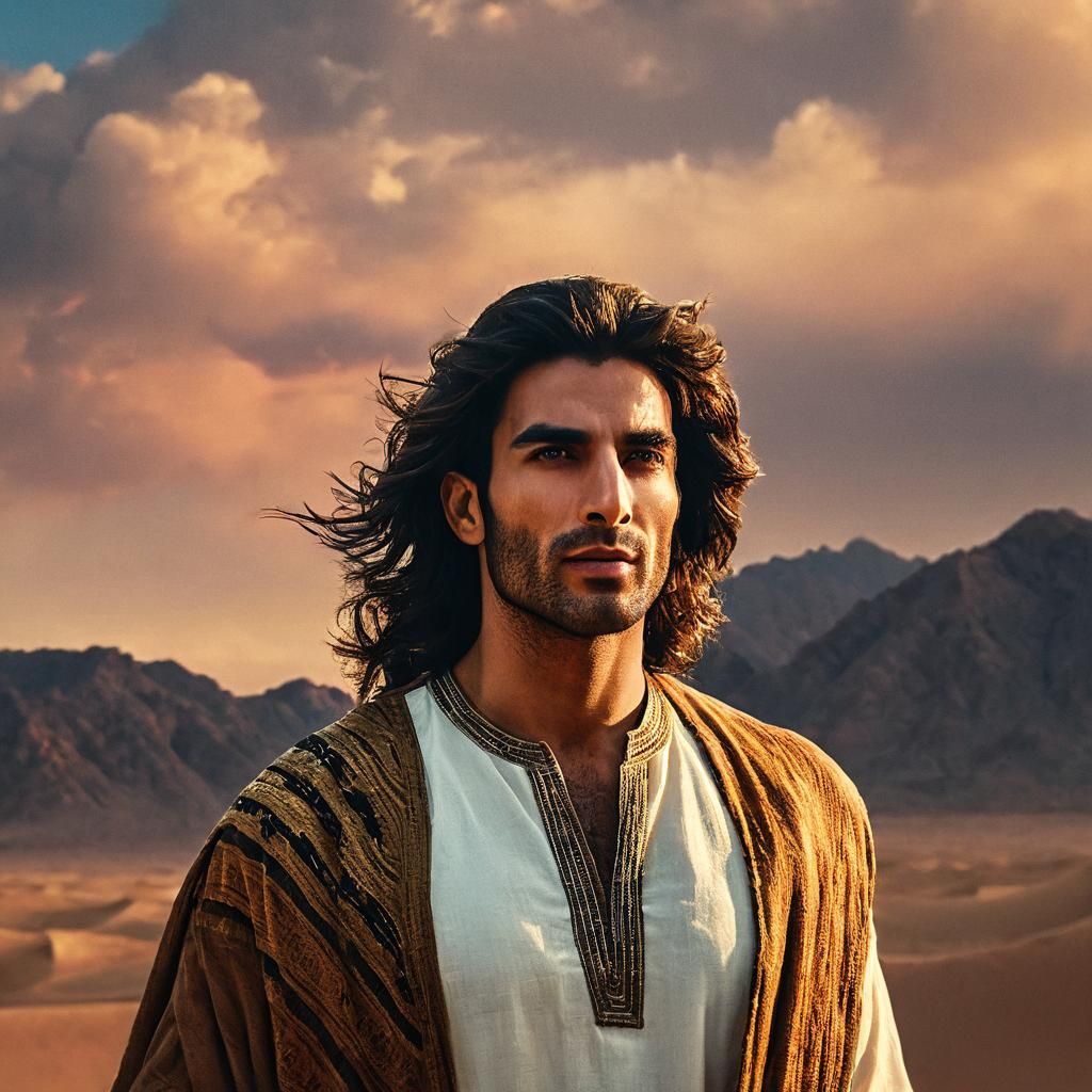Young Arab Man Stands Majestically in Desert Landscape