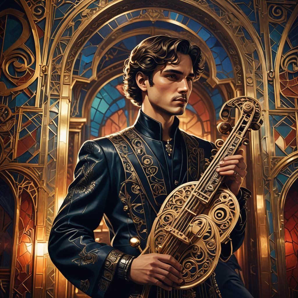 Thief Holds Glittering Instrument in Art Deco Opulence