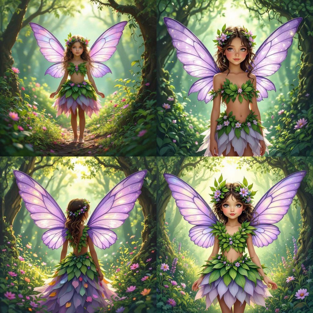 Girl with Lavender Wings in Enchanted Forest