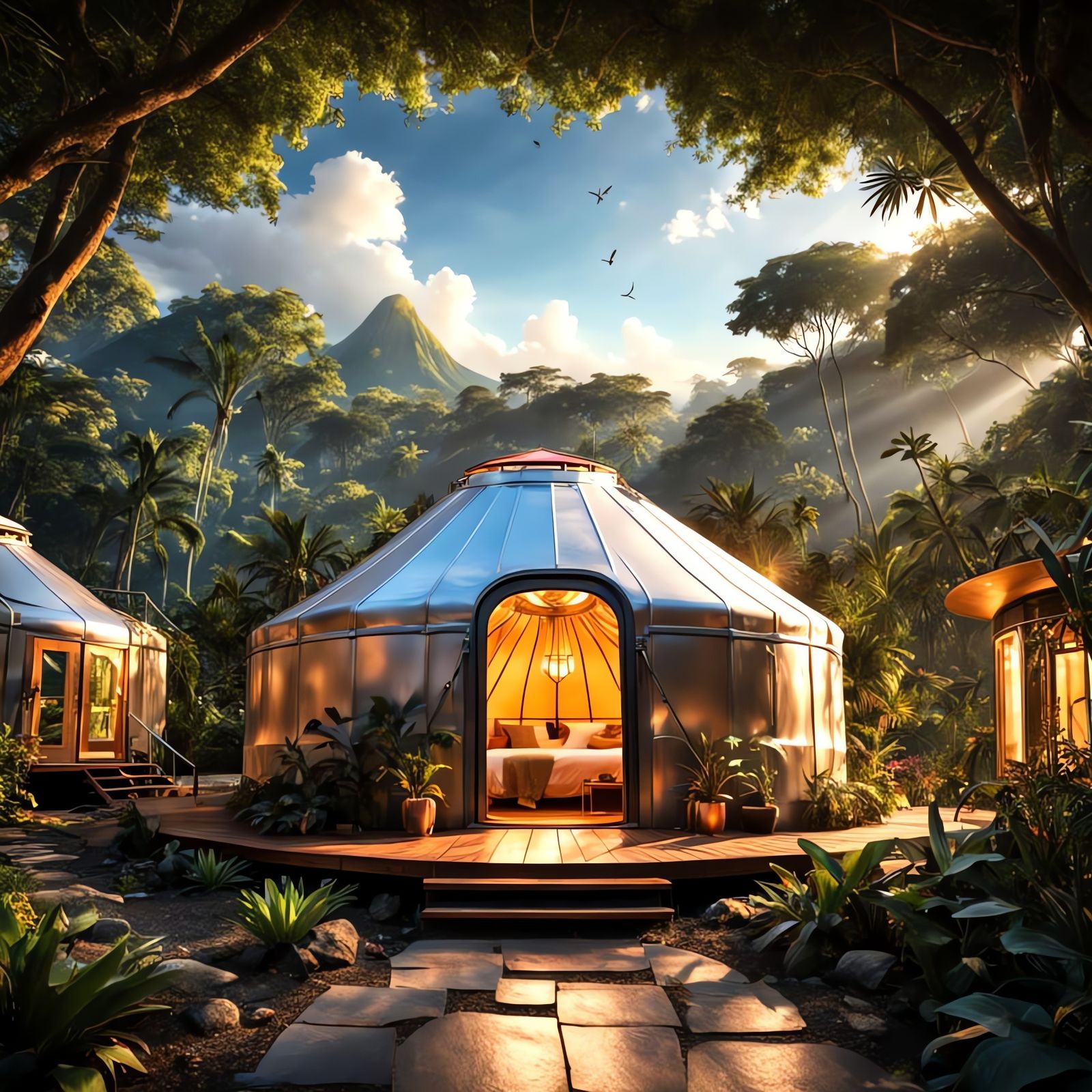 Surreal Futuristic Sweat Lodge Sanctuary in Exotic Jungle Pa...