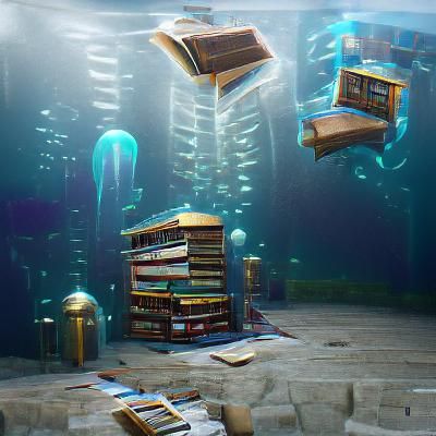 Underwater Library: A Serene Submerged Scene