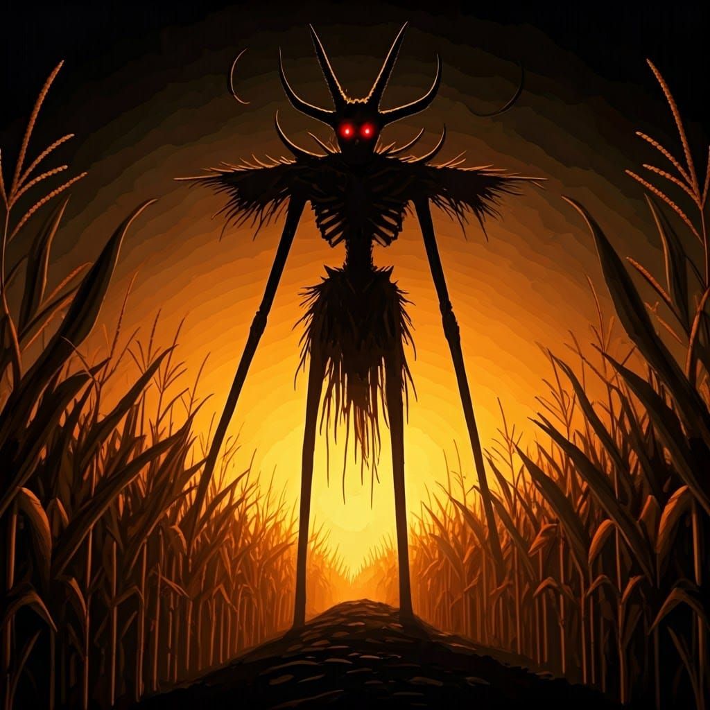 Nightmarish Scarecrow in Haunted Cornfield: Otherworldly Alc...