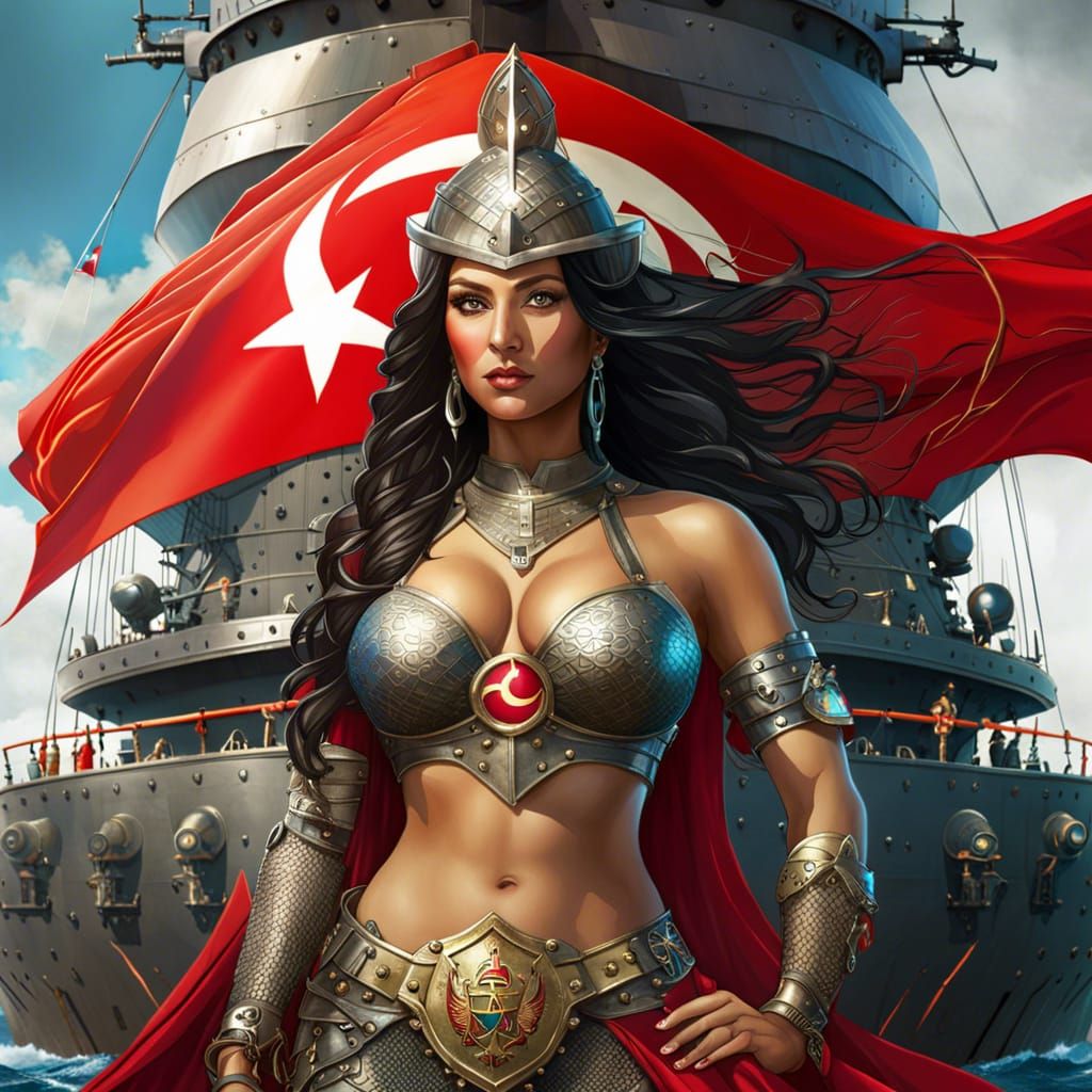 Beautiful Turkish warrior on battleship