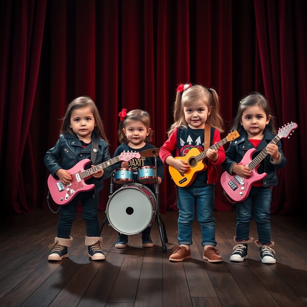 Toddler Rock Band on Rustic Stage