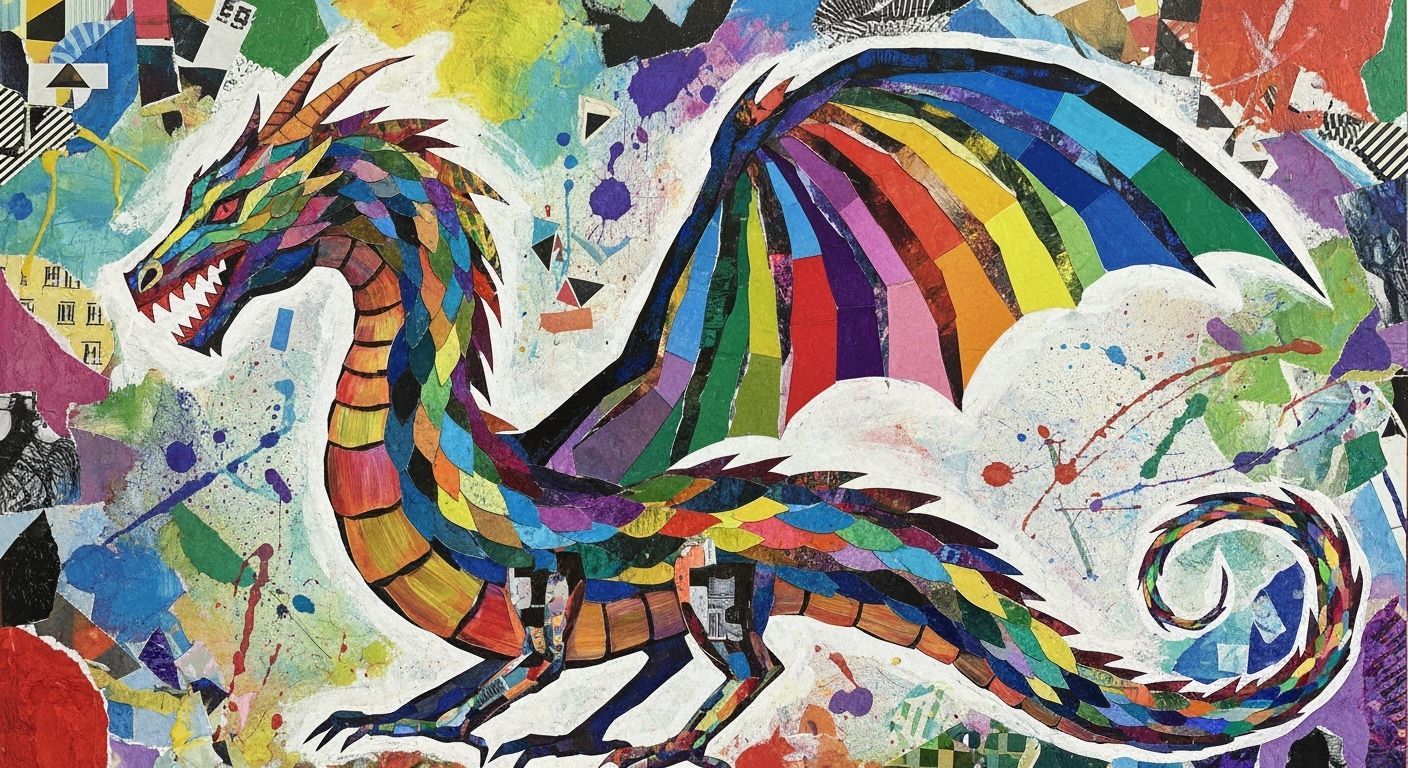 Rainbow Paper Collage Dragon
