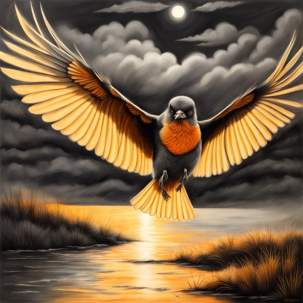 Charcoal Night Bird's Evening Song