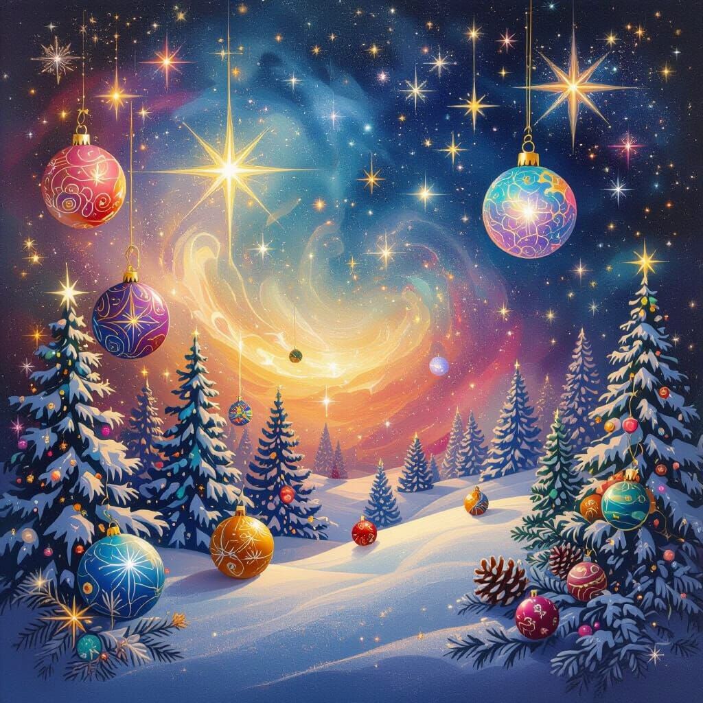 Cosmic Christmas Scene in Psychedelic Astral Style