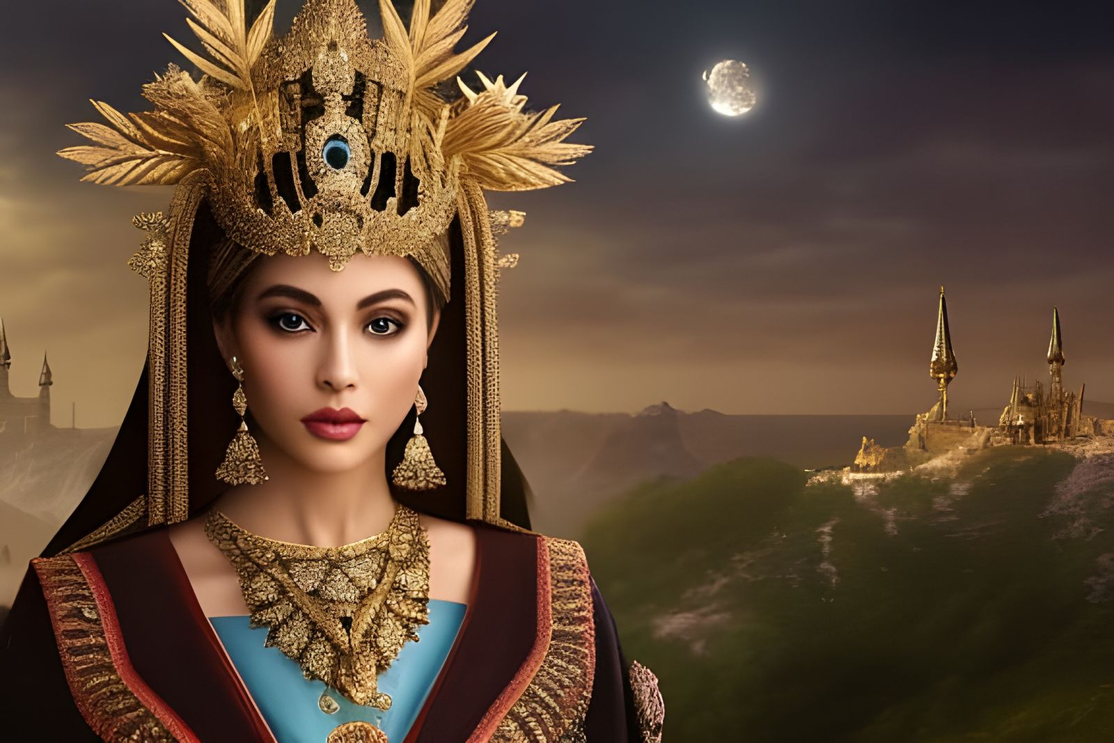 A beautiful highly detailed, intricate, exquisite, elaborate Royal Crown on The Head of The World's Most Beautiful Cauca...