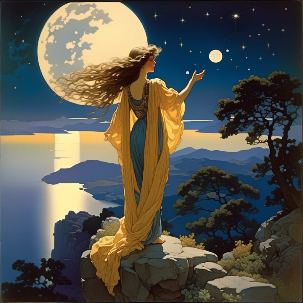 Greek Lady Overlooking Lake in Parrish Style