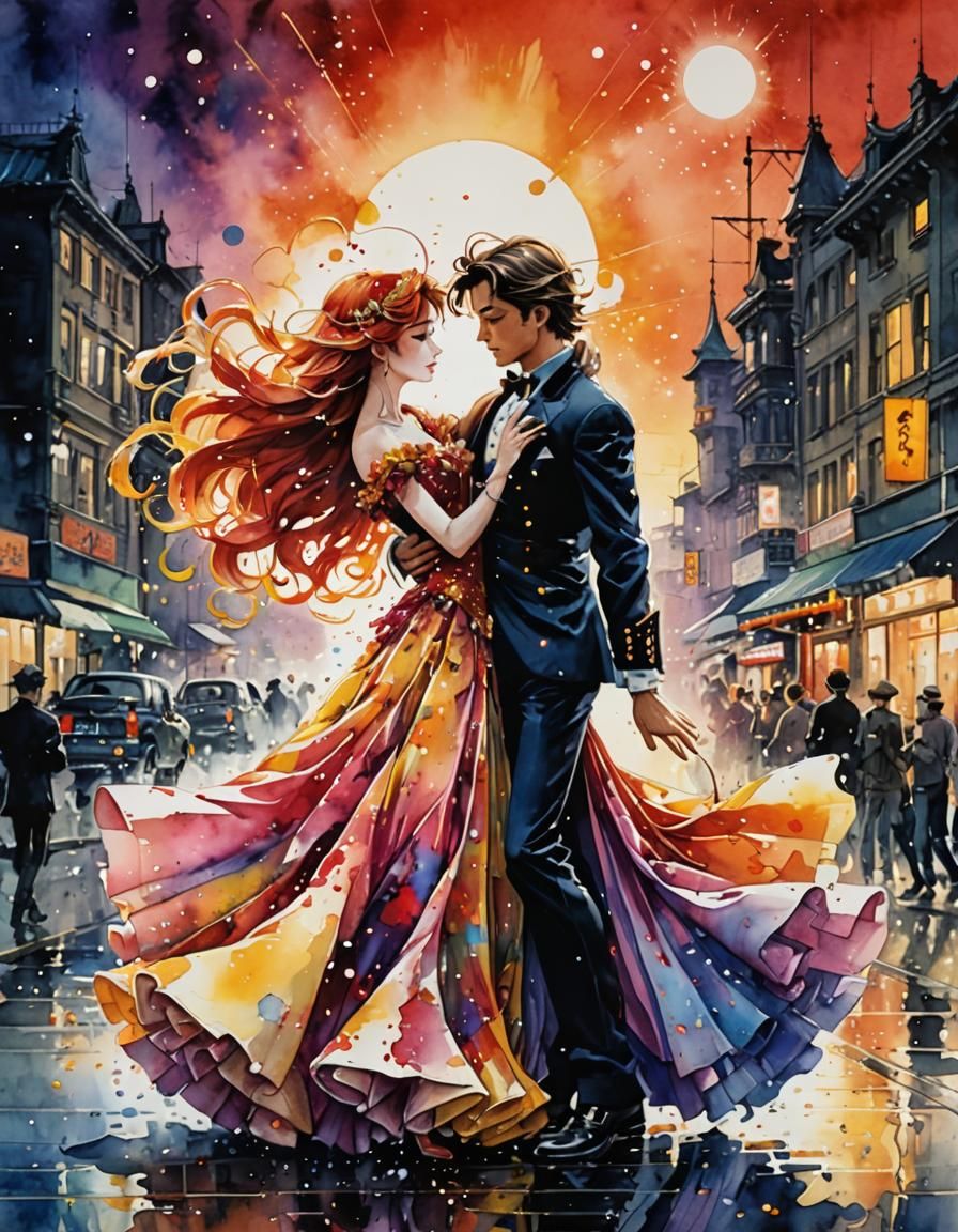 Ballroom Dance in Watercolor by Hirohiko Araki Style
