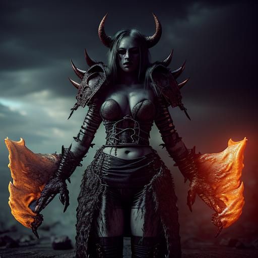 Eldritch Demon Warrior in Post-Apocalyptic Hellscape