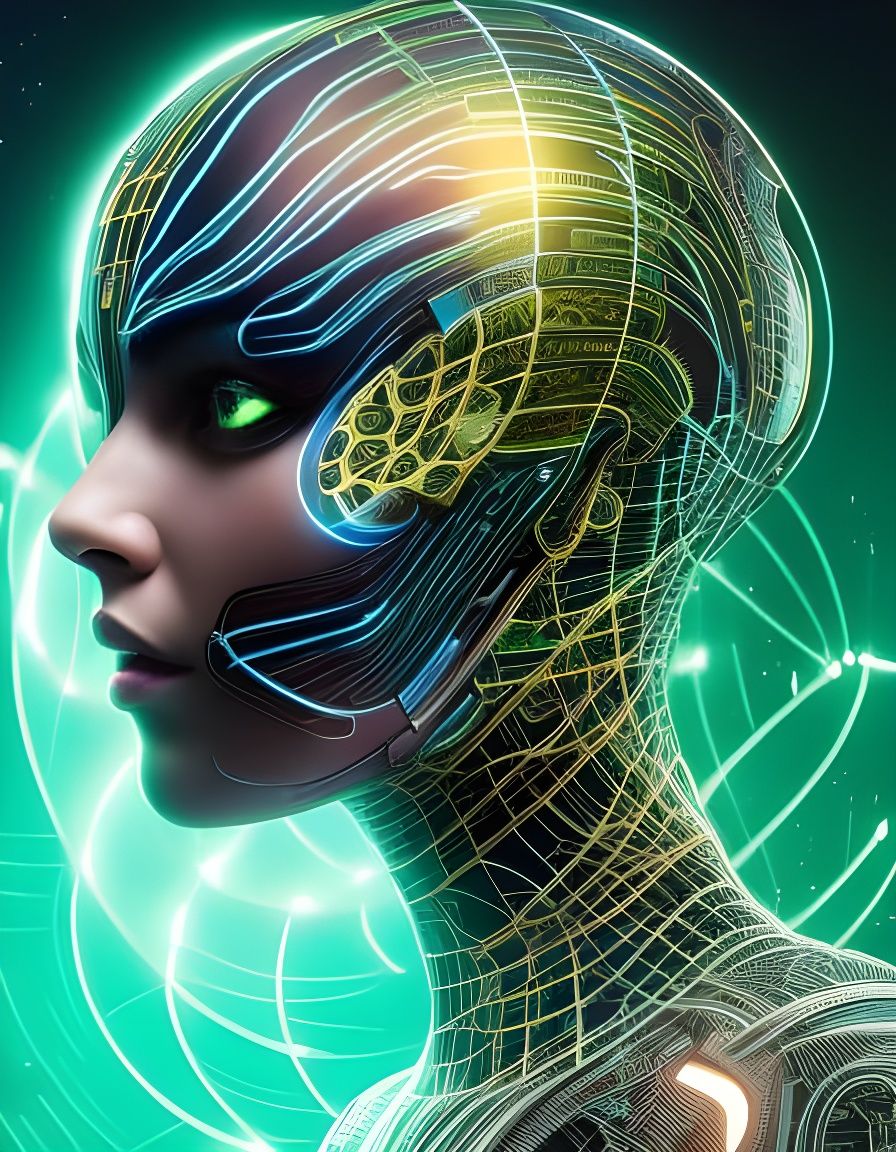 Menacing AI Portrait in Green Cyberpunk Style