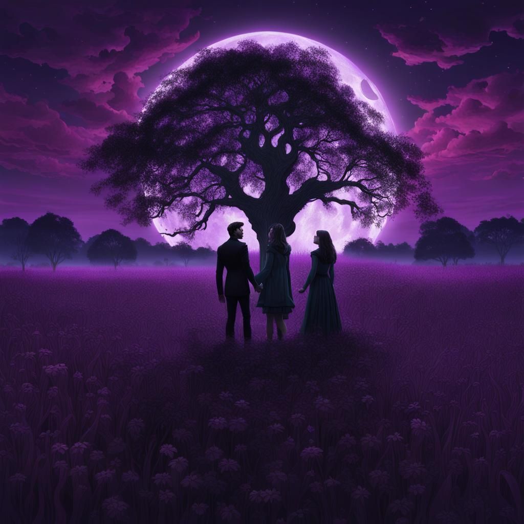 Gothic Couple Under Purple Moon, Matte Painting