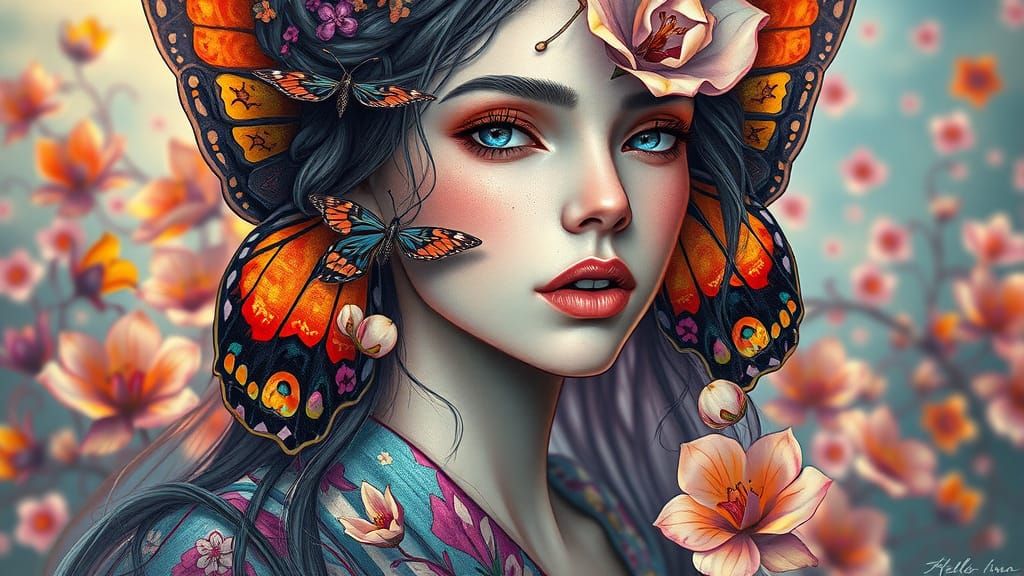Elegant Butterfly Goddess in Digital Painting Style