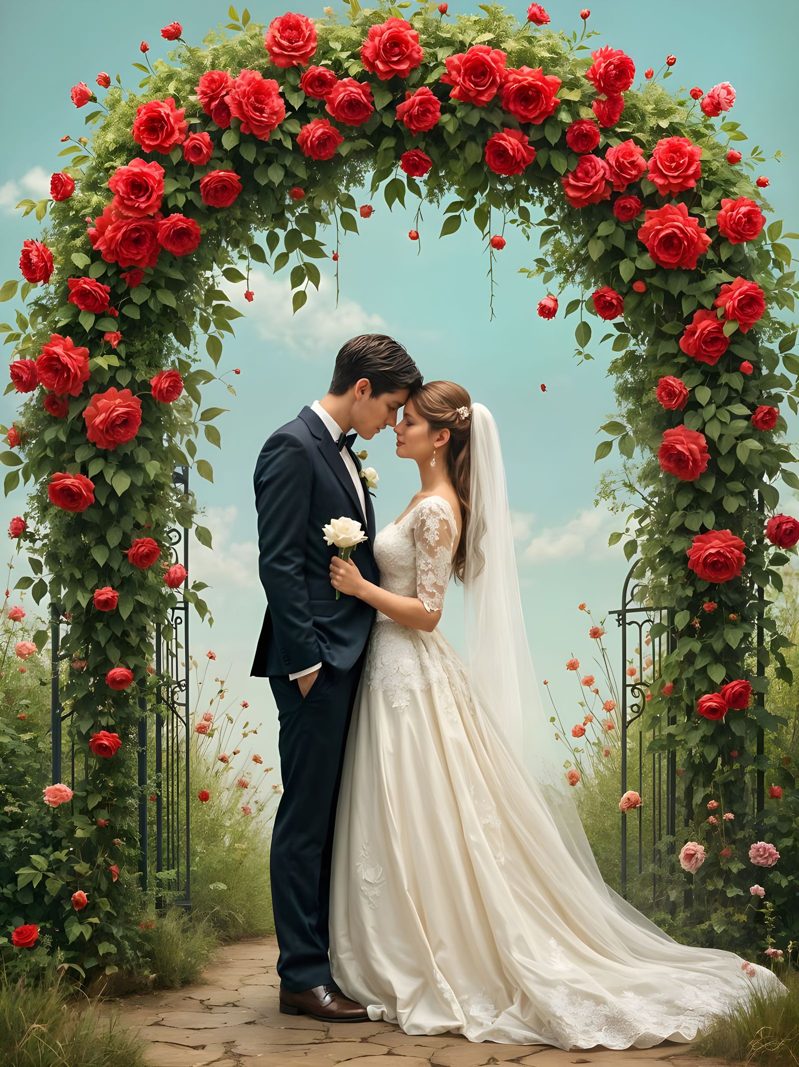 Wedding Couple in Fantasy Garden Arch