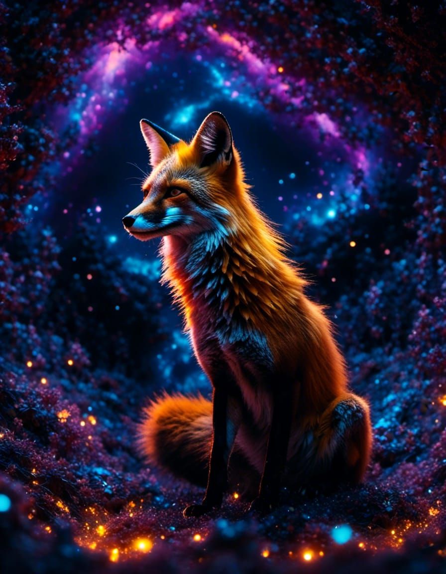 Cosmic Fox Portrait in Black Light