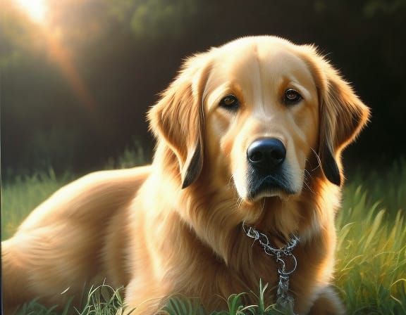 Hyperrealistic Golden Retriever Portrait Painting