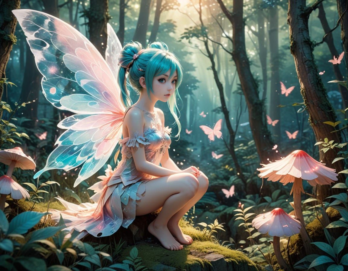 Ethereal Fairy Maiden Poses in Whimsical Forest Wonderland