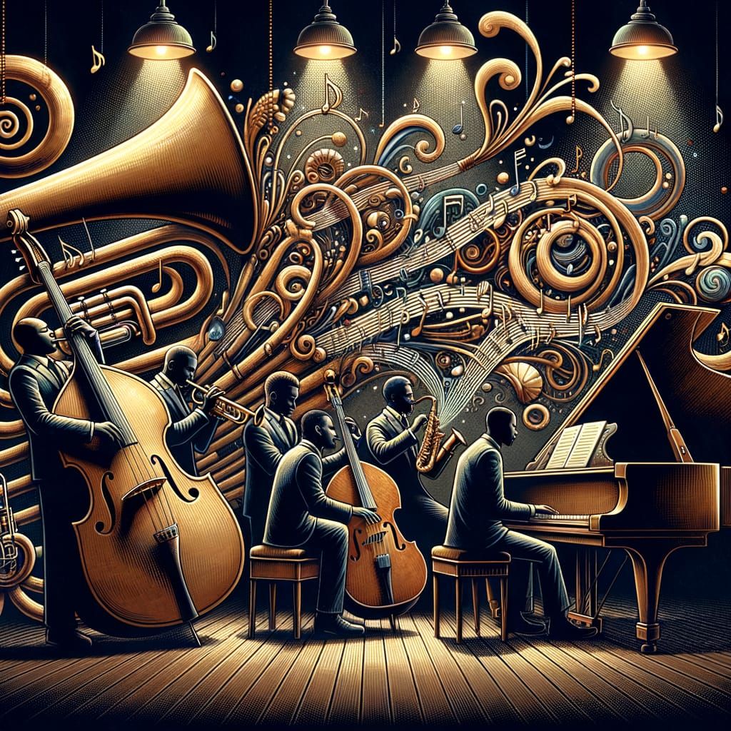 Jazz Musicians in Art Nouveau Style Club
