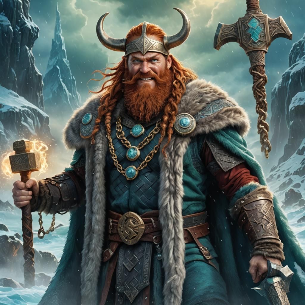 Viking Warrior with Thor's Hammer in Fantasy Art