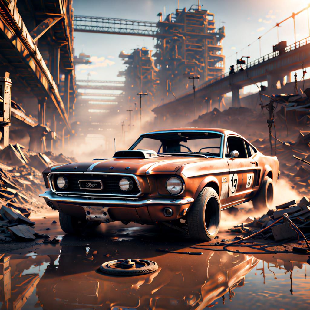 Apocalyptic '64 Mustang Road Rage on Decayed Racetrack