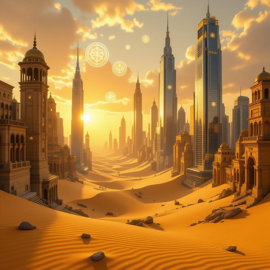 Surreal Submerged City at Golden Hour