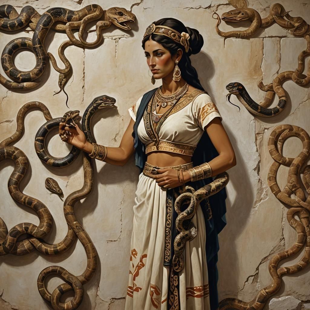 Minoan Snake Goddess in Detailed Matte Painting