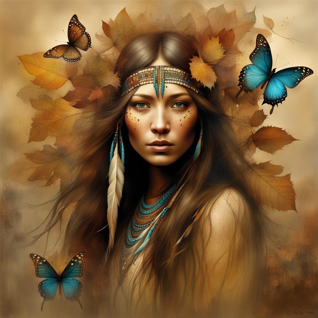 Beautiful Native American Women: Oil on Canvas Painting
