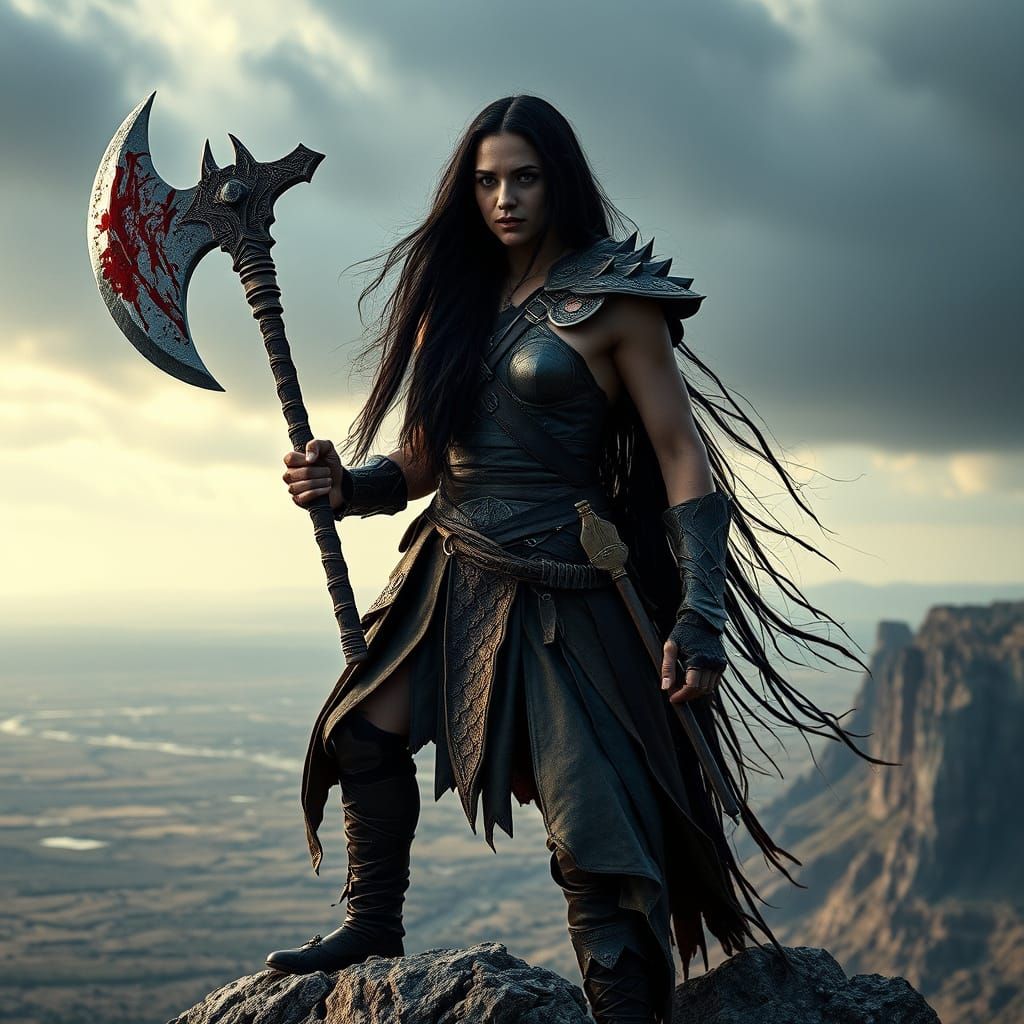 Majestic Barbarian Queen Reigns Over Desolate Wasteland in C...