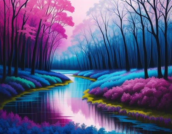 Surreal Gouache Painting of a Woman in a Dreamlike Landscape