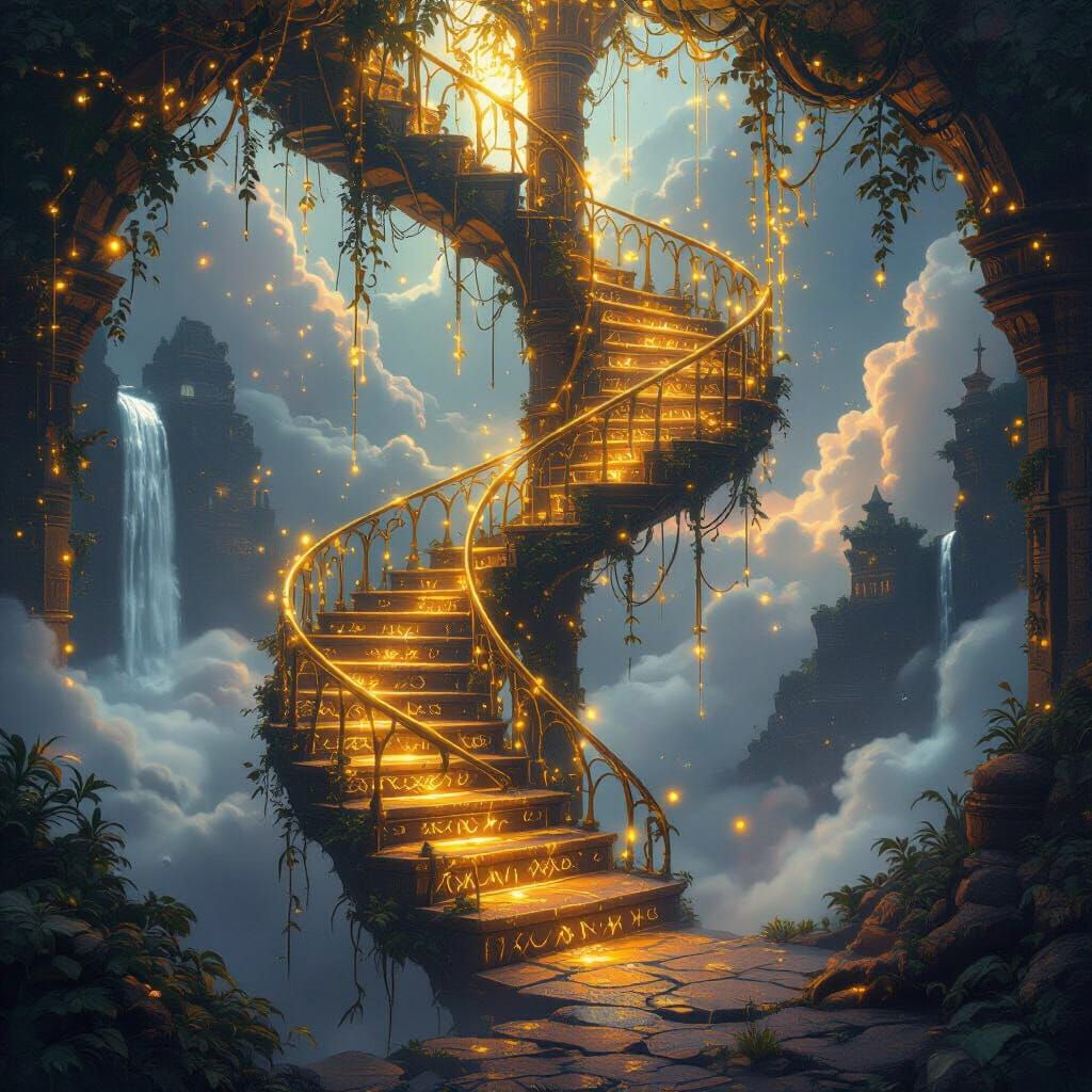 Surreal Crystal Staircase in the Clouds