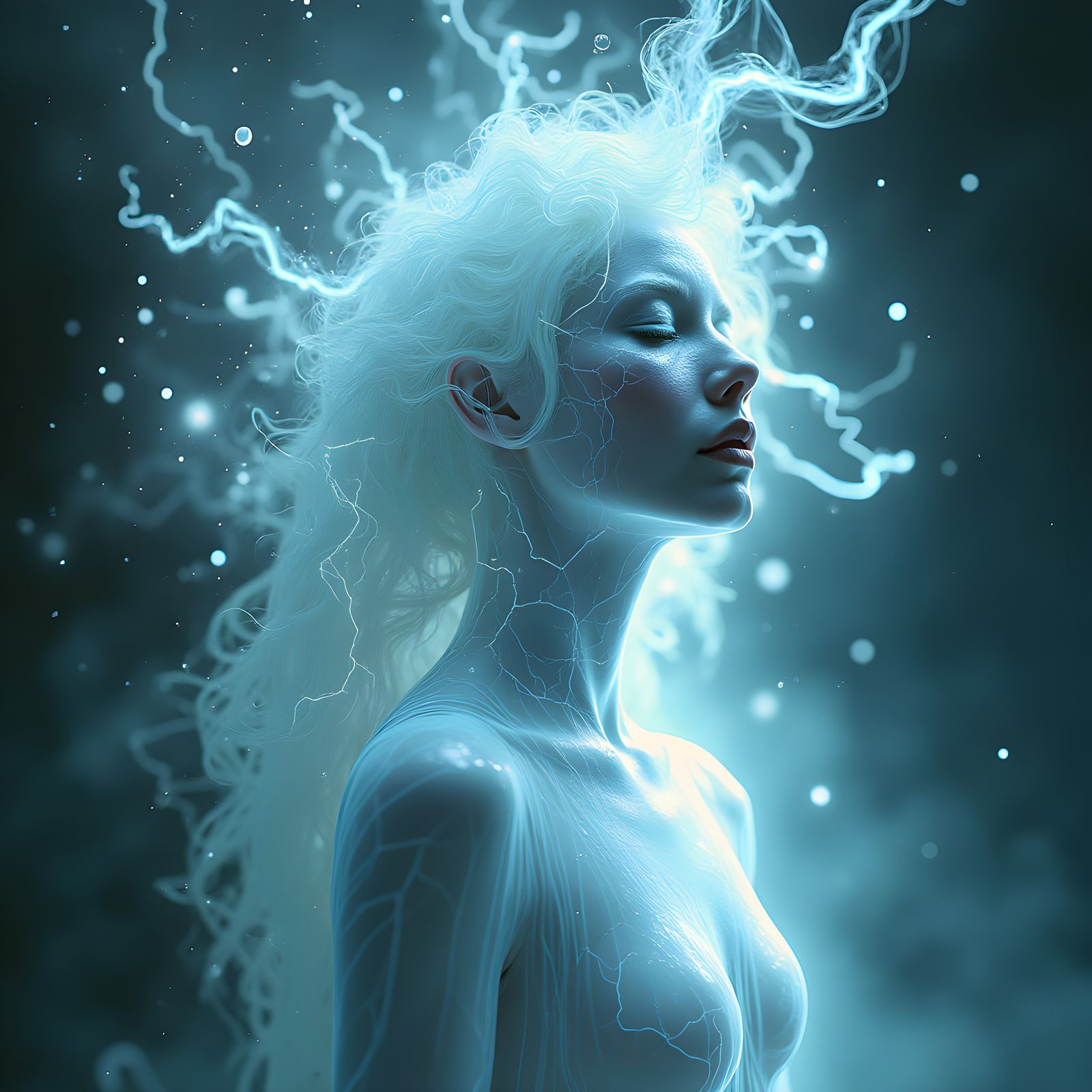 Electric Ghost Breaking Free: Surreal Fantasy Art