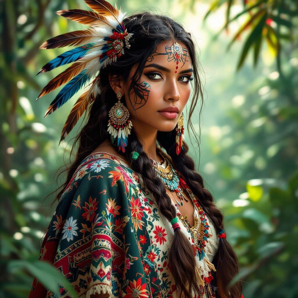 Indigenous Woman Portrait in Hyperrealistic Style
