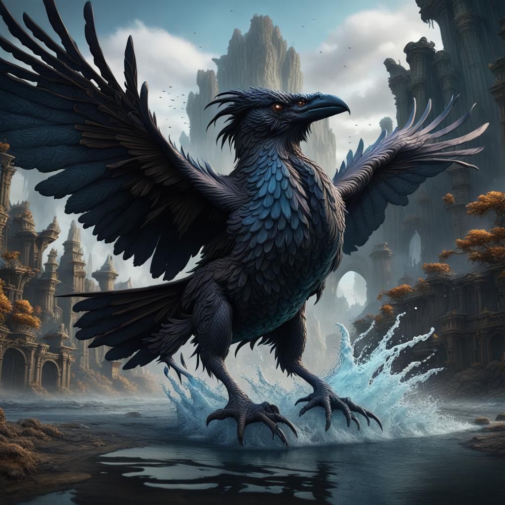 Kaiju Water Raven in Detailed Matte Painting