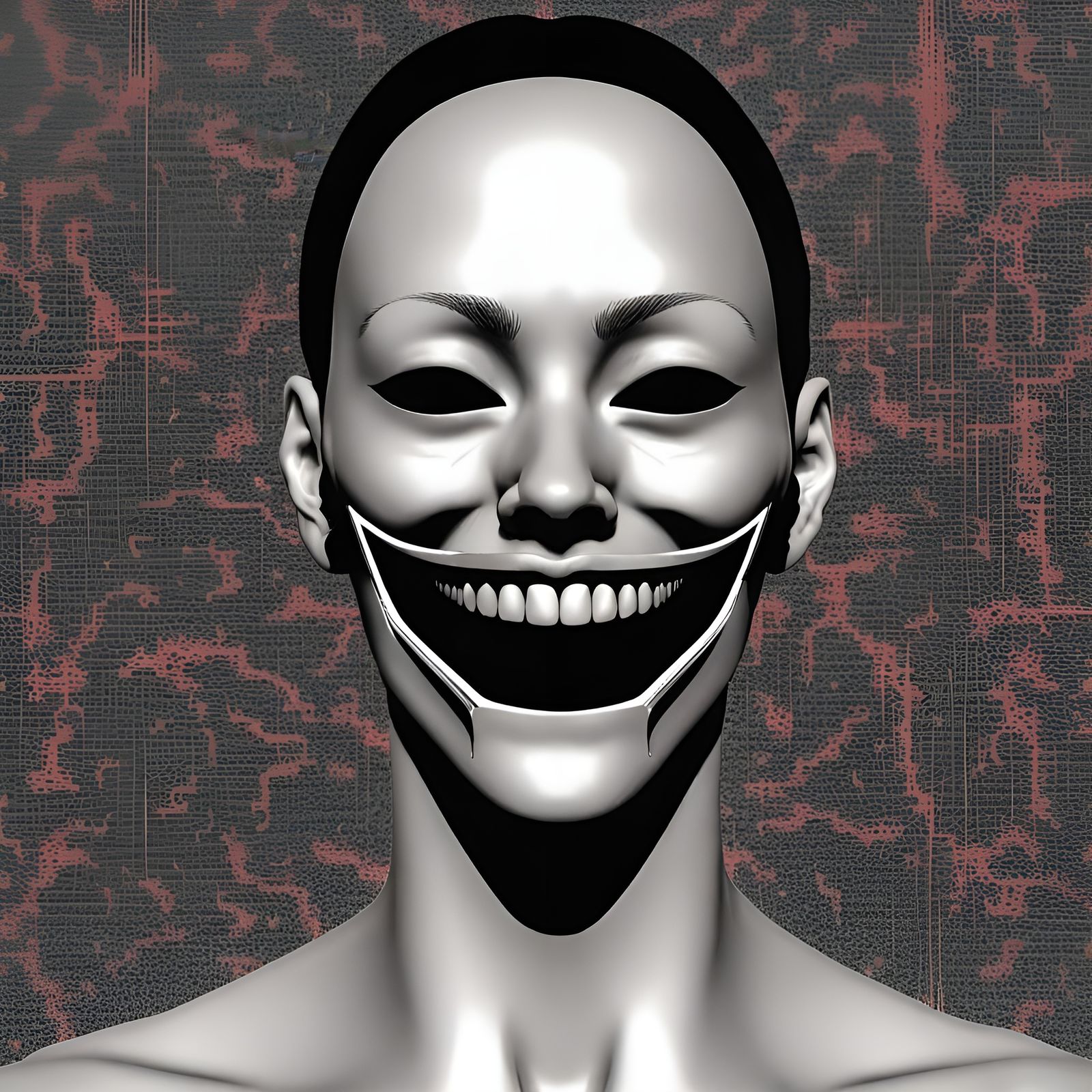 Distorted Glitch Face Mask in Cyberpunk Style