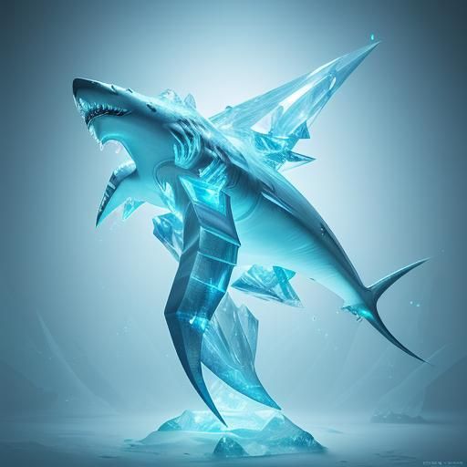 Glowing Diamond Ice Shark in Hyperrealistic Style