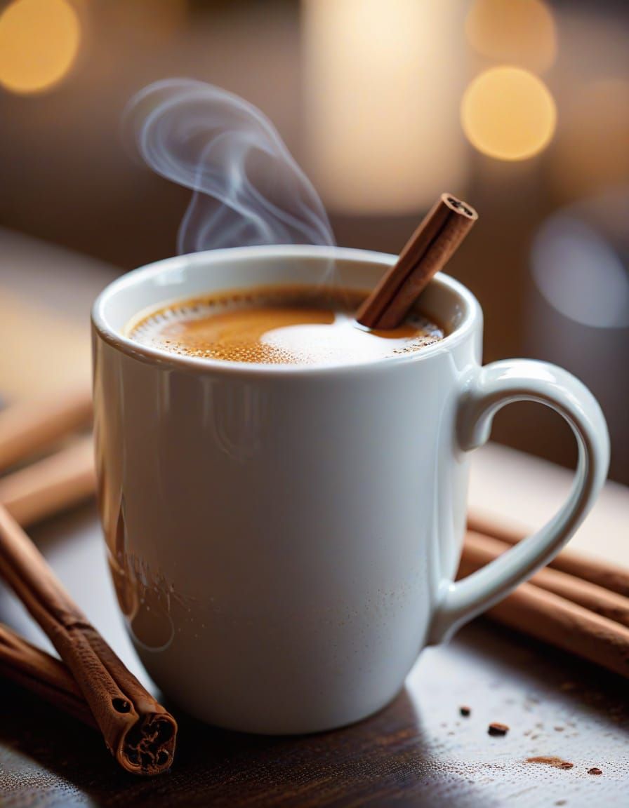 Close Up of Coffee Mug with Cinnamon Stick