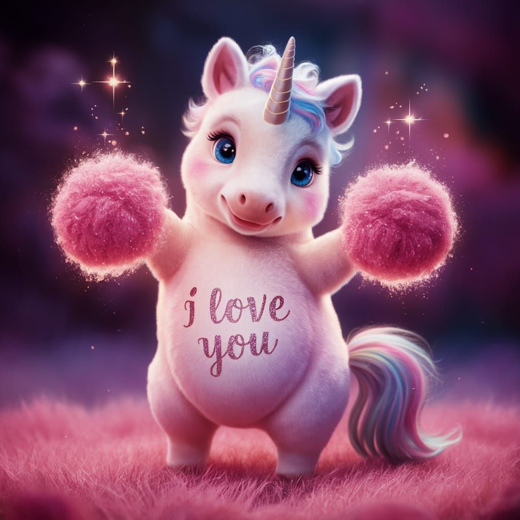 Glowing Unicorn with Pom Poms Digital Art