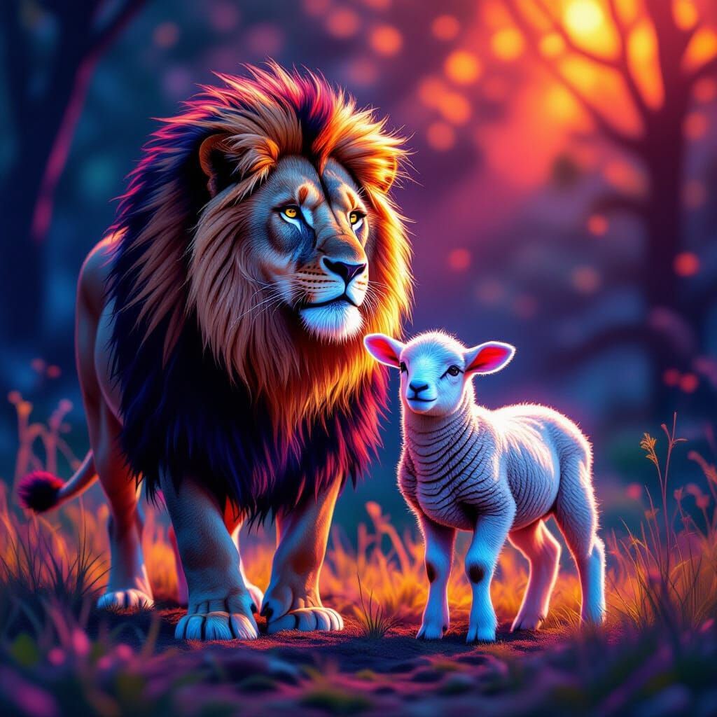 Lion and Lamb with Bold Neon Colors
