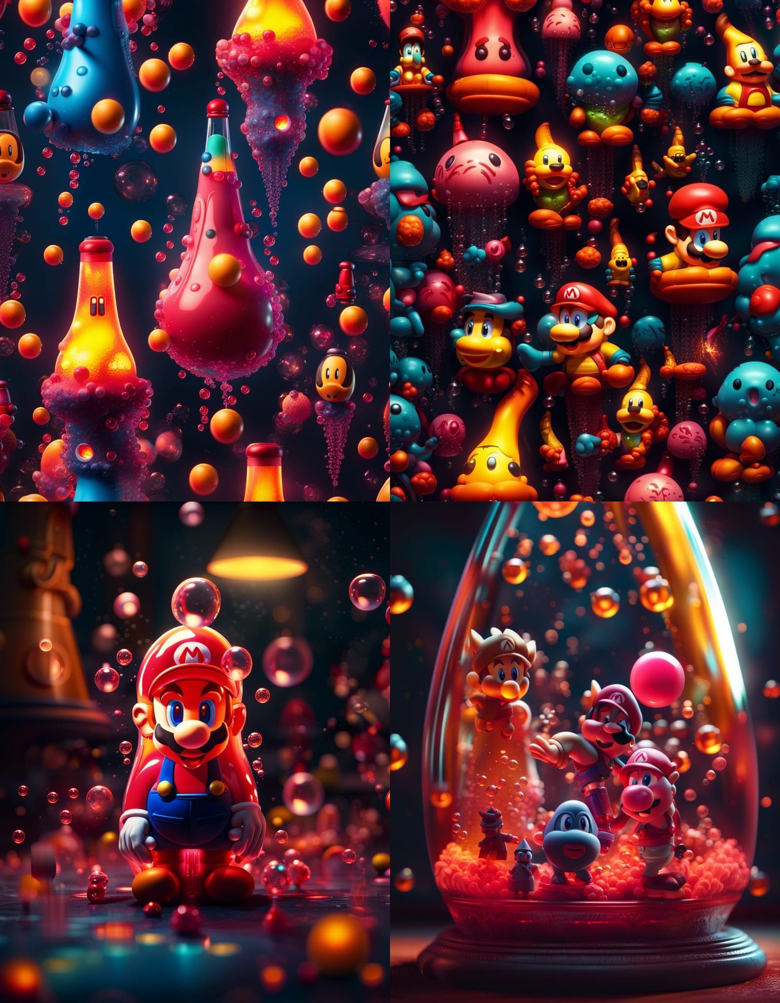 Nintendo Characters Bubble in Lava Lamp