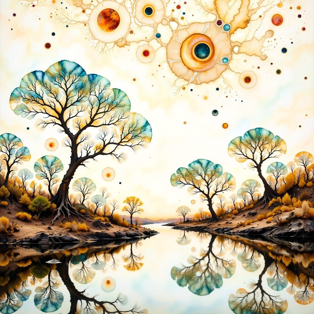 Intricate Aboriginal Dot Art Landscape in Pastel Hues