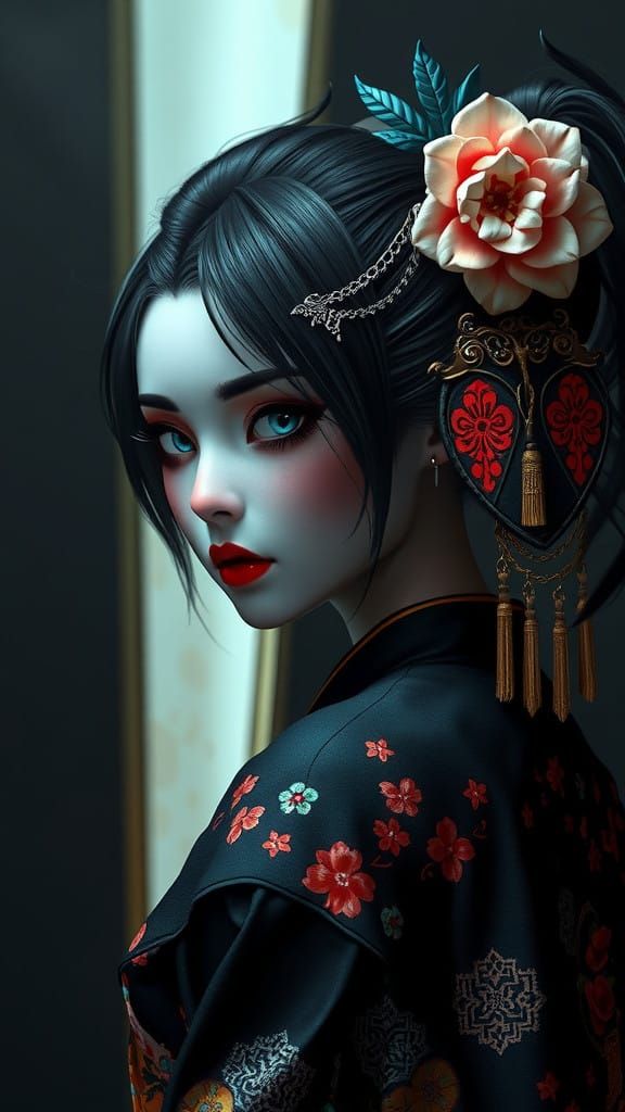 Elegant Gothic Geisha Portrait in 8K Concept Art