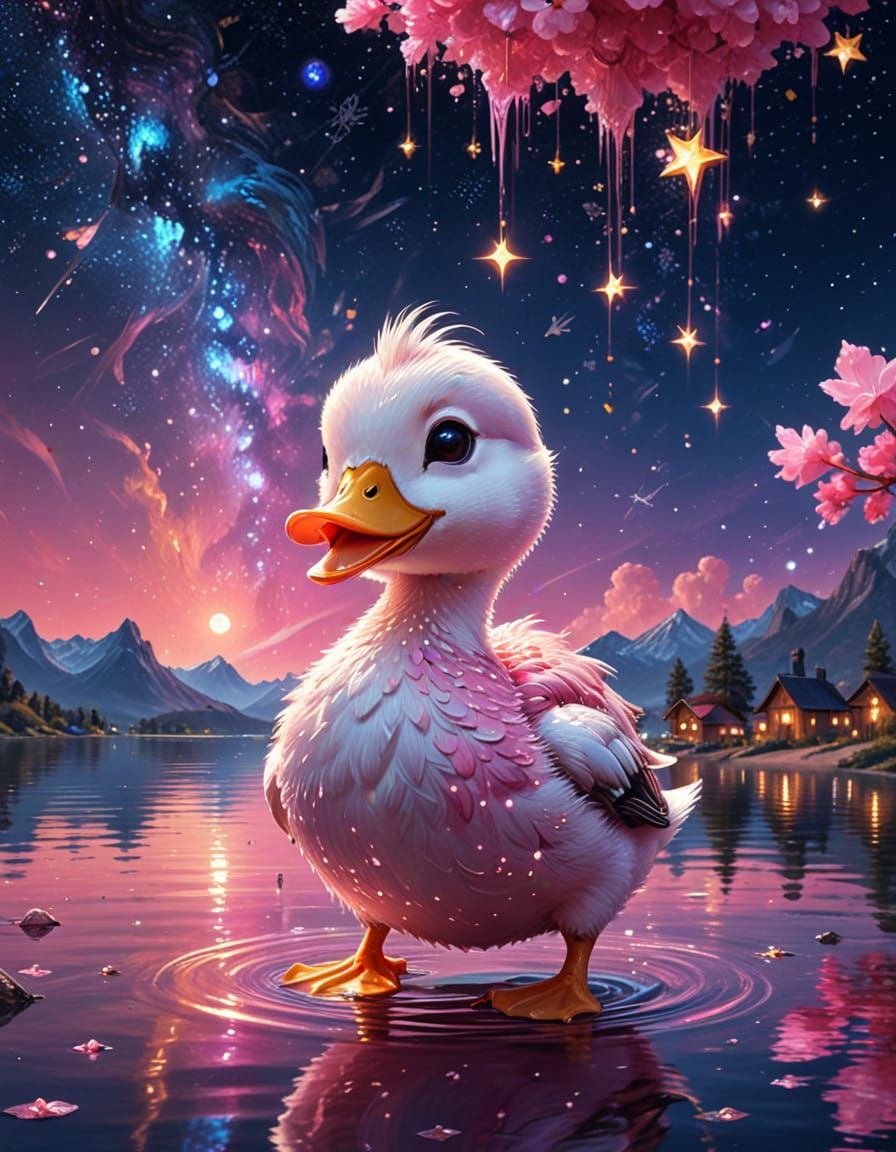 Pink Starry Night Fantasy with Gothic Witch