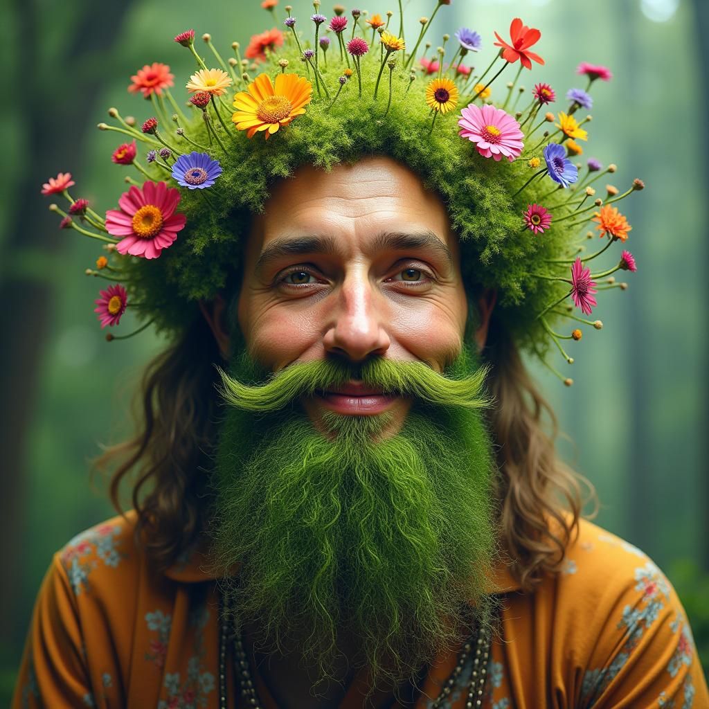 Earthy Hippie Portrait in Surrealist Style
