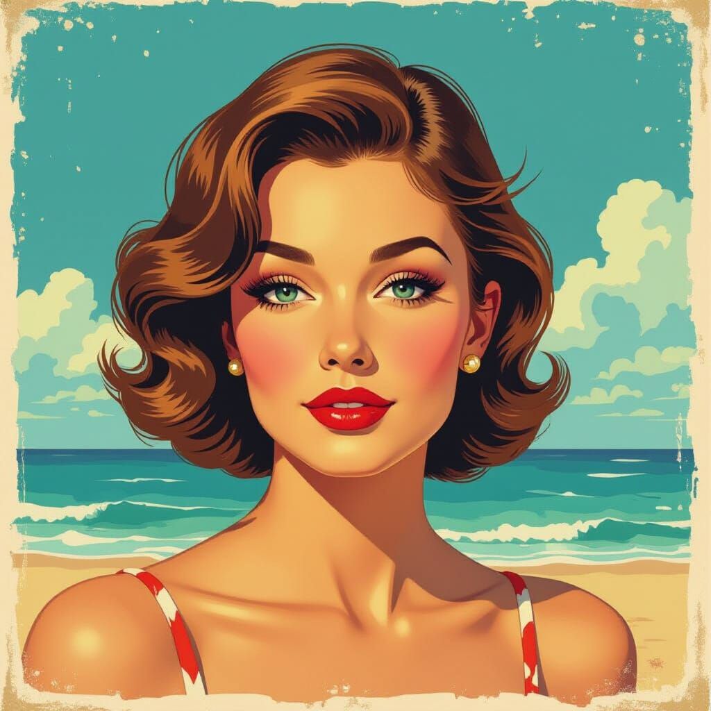 Mid-Century Seaside Scene Travel Poster