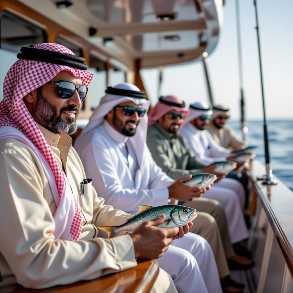 Unhappy Arab Princes Catch Baby Fish