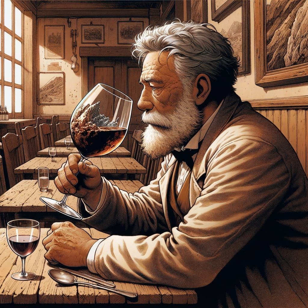 Introspective Senior Geologist in Italian Trattoria Setting ...