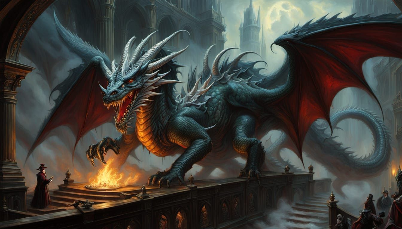 Steampunk Vampire Dragon in Ethereal Oil Painting