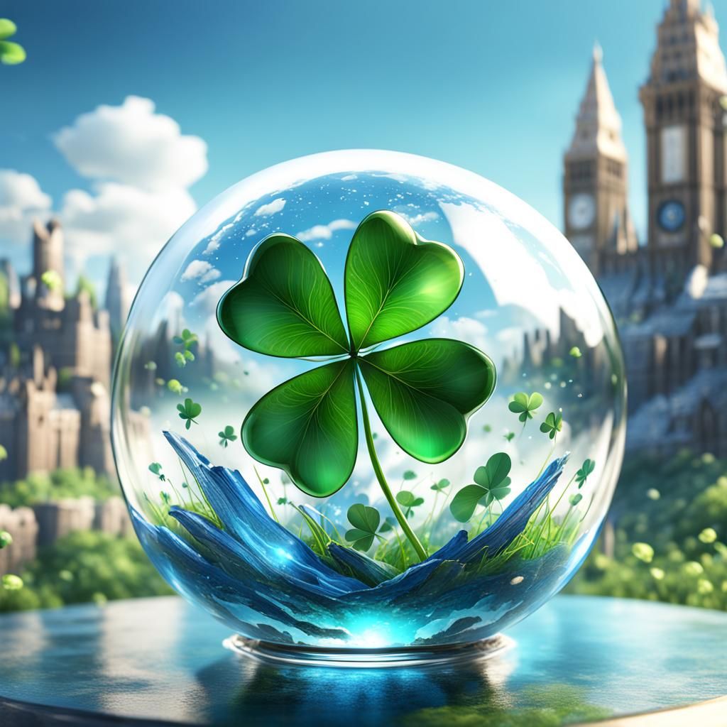 Four-Leaf Clover in Glass Sphere: Fantasy Concept Art